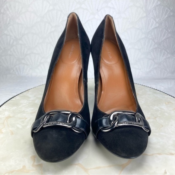 Calvin Klein Heels Womens Size 10 Black Suede Metal Buckle Elegant Career Shoes - Picture 3 of 10